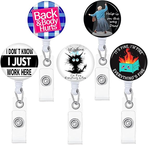 5pcs Badge Reels Holder Retractable with ID Clip | Unique Patterns,Durable material,Sturdy Metal Clip,Ideal for Nurse Doctor Teacher Student Medical MD Work Office