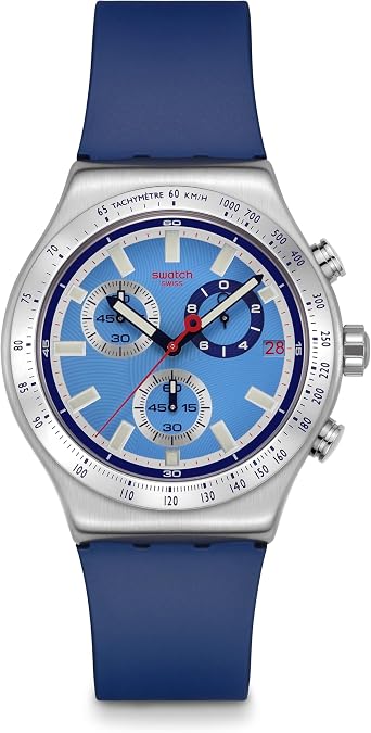 Swatch Skin Irony Unisex Casual Watch Stainless Steel Blue Quartz Water Resistant Sky Reflective