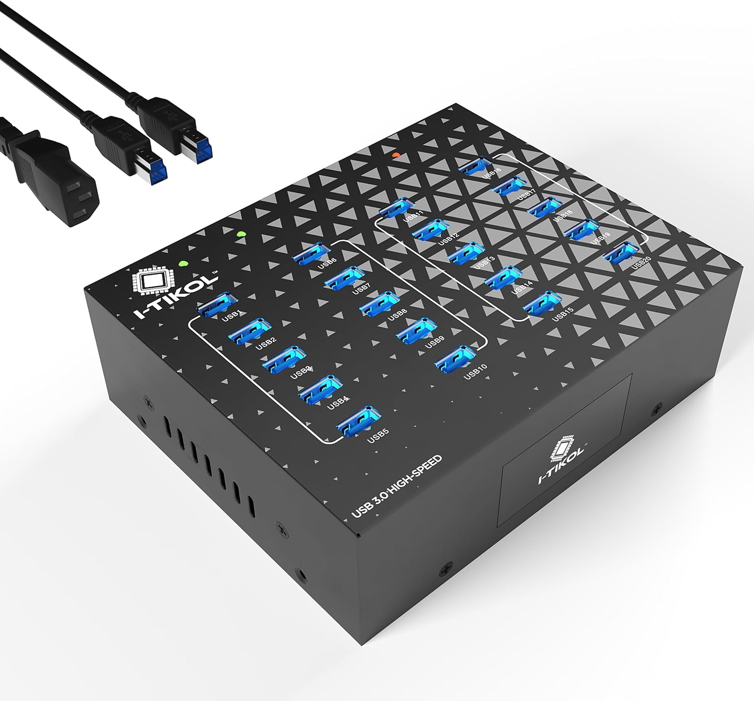 20 Port USB 3.0 Splitter Hub with Power Supply, High Speed Data Transfer for Computer, Laptop, Hard Drive, PC - Expand and Accelerate up to 5