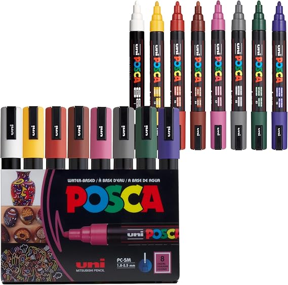 POSCA PC-5M Water-Based Acrylic Paint Markers, Medium Tip, 8 Count