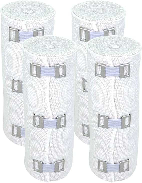 Premium Elastic Bandage Wrap (6" 4 Pack) NexSkin Soft, Latex-Free Compression Wrap with Durable Metal Clips Washable & Reusable Support for Wrists, Ankles, Feet, Knees & More