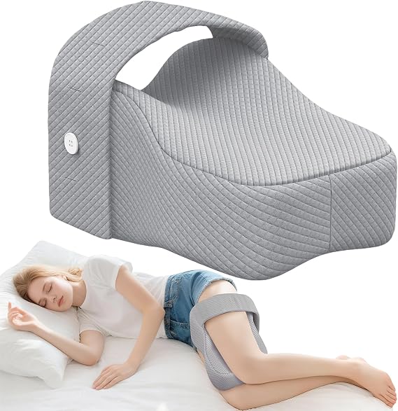 Knee Pillow for Side Sleepers with Adjustable Strap Memory Foam Leg Cushion, Comfortable Sleeping Support for Sciatica Relief, Back, Hip, Knee & Joint Pain, Spine Alignment (Gray)