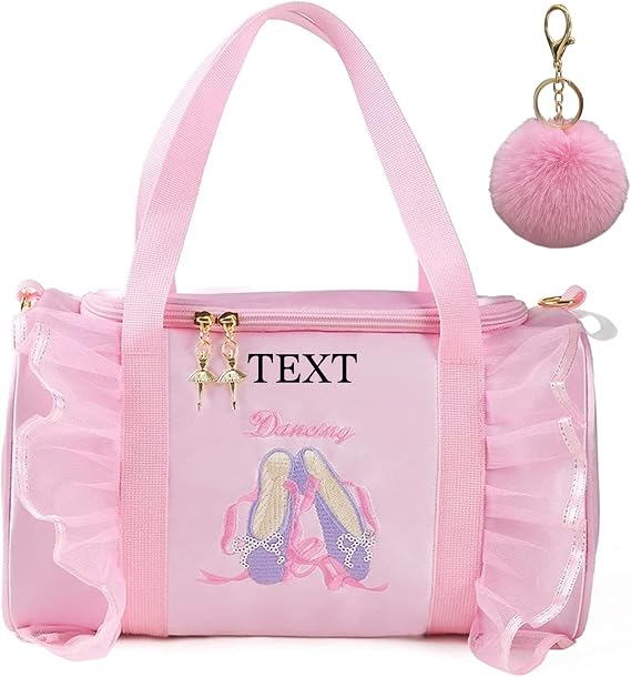 Personalized Kids Dance Ballet Bag Large Capacity Fashion Tote Bag Custom Dance Bag Waterproof Kids Travel Bag Pink Lace Bag for Girls Yoga Bag Dance Duffle Bag