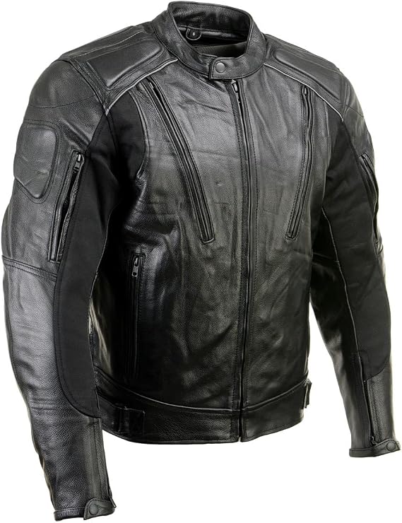 Milwaukee Leather LKM17007 Men's Premium Black Leather Motorcycle Bikers Rider Jacket w/CE Armor