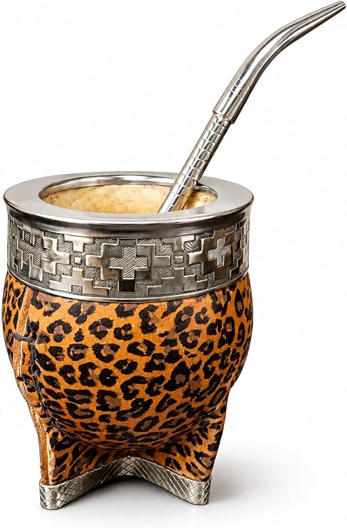 Yerba Mate Cup Set Argentina, Calabash Gourd, Animal Print, Alpaca