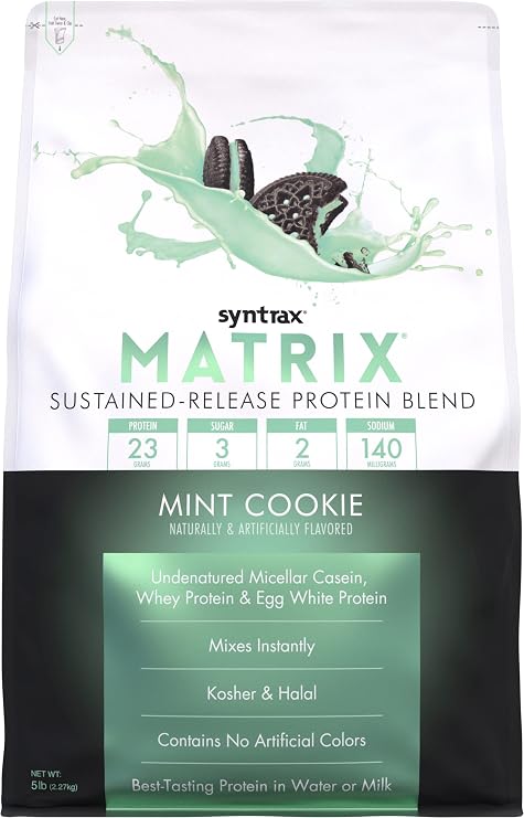 Syntrax Matrix SustainedRelease Protein Powder Blend, Mint Cookie, 5 lb