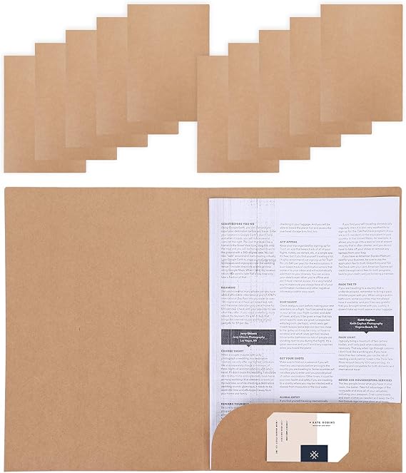10 Pack Pocket Folders A4 Letter Size Kraft Paper Files Folders with One Pocket Card Slot Paper Organizer Project Holders for Student Office School Home Meeting Presentation Report 8.6x12.2