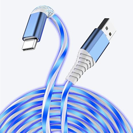 6.6FT USB C Charging Cable, Flowing Light Up Charger Cord, Compatible with Samsung Galaxy, iPhone 16/15, iPad, and More (Blue)