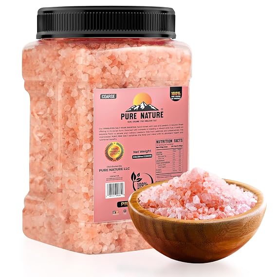 PURE NATURE Himalayan Pink Salt 5lb Coarse Grain Jar, Natural Unprocessed Rock Salt with 84 Minerals Bulk Gourmet Salt for Cooking, Grilling, Salt Grinders-Boosts Electrolytes and Balances Body pH