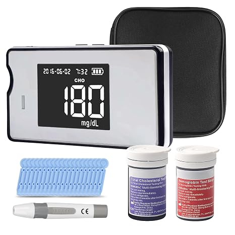Hemoglobin Test Kit with 25 Hemoglobin Test Strips, Cholesterol Test Kit with 10 Test Strips, 2-in-1 Hemoglobin Test Meter at home, Hemoglobin Tester for Home Use, Complete Home Test Kit, Easy to Use.