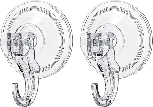 Suction Hooks 2 Packs, Clear Powerful Push and Lock Vacuum Suction Cup, Multi-Purpose Suction Shower Hooks for Front Door Window Glass Kitchen Towel Loofah Utensils, 2pcs