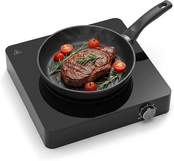 SilentPro Tech, 45dB Quiet Cooking Hot Plate: Portable Electric Burner with Boil-Dry Protection & 6 Heat Settings Electric Stove with 2026 Precision Temp Control