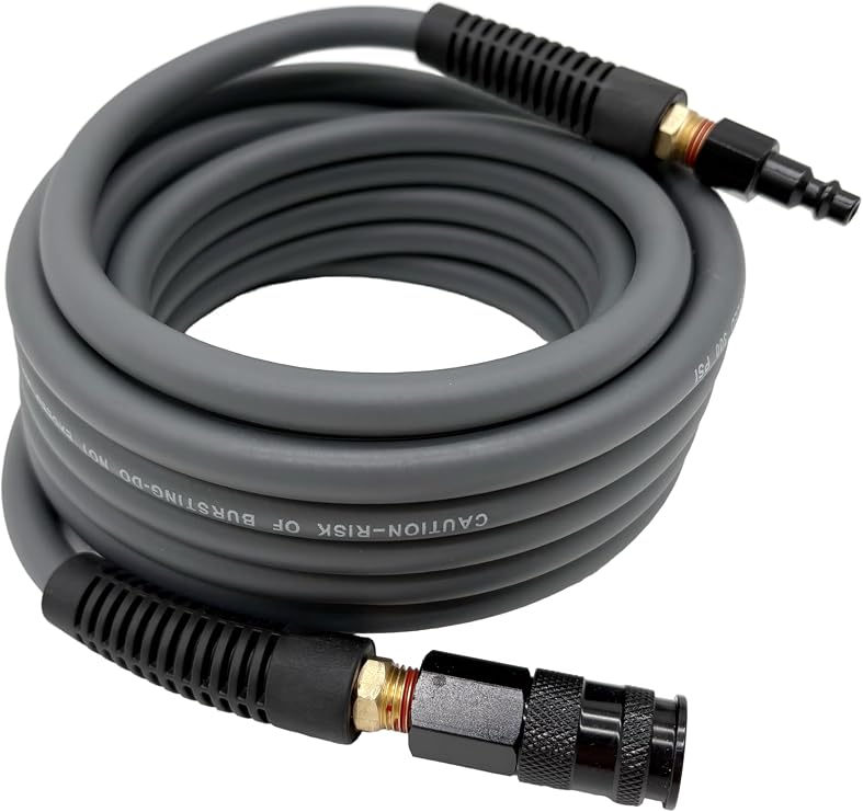 Hybrid Air Hose 1/4-Inch x 25FT,Air Compressor Hose 300 PSI Heavy Duty,Lightweight,Kink Resistant,All-Weather Flexibility With 1/4-Inch Swivel Solid Aluminum Quick Coupler and Plug,Gray