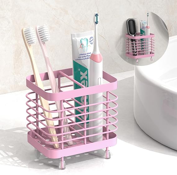 Luxspire Toothbrush Holders for Bathroom, Stainless Steel, 2 Slots, Pink