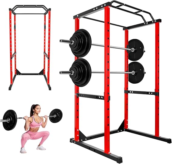 Squat Rack, 1200 LBS Adjustable Squat Lifting Rack, Multi-function Power Rack Exercise Stand with J Hook and 14 Speed Adjustable, Portable Squat Bench Press