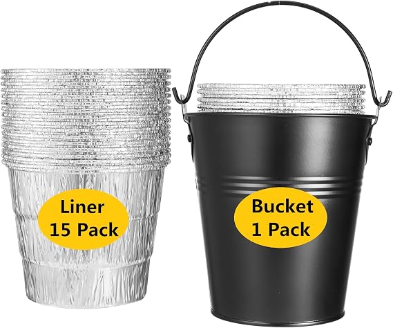 15 Pack BAC407 Grease Bucket Liner with HDW152 Grease Bucket for Traeger Grills,Drip Liner Drip Pan for Traeger Pro Series 575/780, 20/22/34, Ironwood 650/885 Grills,Pit Boss Pellet Grill Smoker