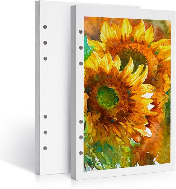 Lightwish A5 Hole Punched Watercolor Refill Paper,100% Cotton Cold Press