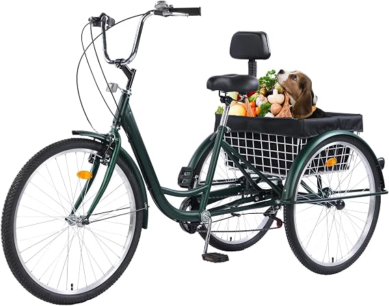 Adult Tricycle Bike 7 Speed, 24/26 Inch 3 Wheel Bikes Tricycle for Adults, Adult Trike for Women/Men/Seniors, Cruiser Bike w/Rear Basket for Shopping/Recreation/Picnic