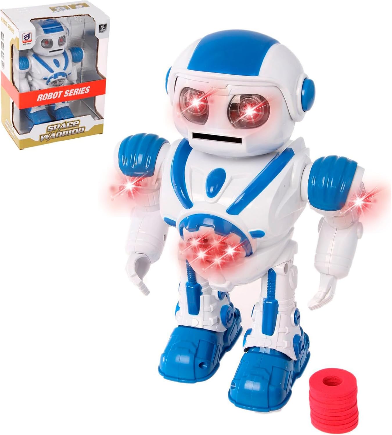 GiffyOyuncak Disk Atan Robot Pilli Işıklı Ve Müzikli 25 Cm Dev Robot Eğlenceli Etkileşimli Sesli Ve Hareketli Robot Mavi