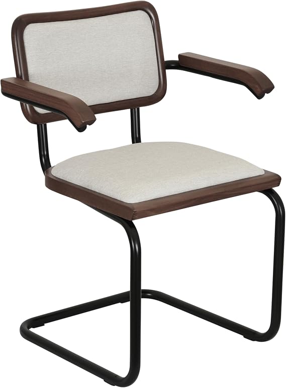 Breuer Chair Company B64/S64 Cesca Cushion Seat & Cushion Back Cantilever Armchair Arm Chair w/Black Frame & Walnut Wood (Made in Italy)