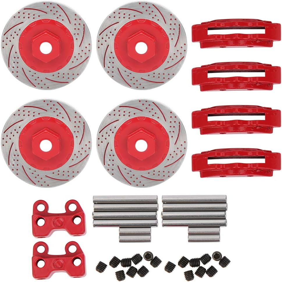 Dilwe RC Brake Disc, 4Pcs Metal Simulation Brake Disc Calipers Compatible with 110 RC Series Car, RC Drift Wheels for 110 RC Racing Model CarRed
