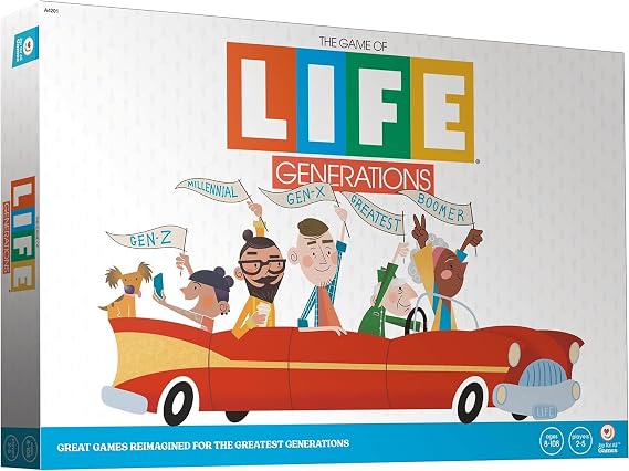 Joy for All Games - The Game of Life Generations - Generational Spaces - Bigger Easy-To-Read Action Cards - Friends & Family Game, Fun Multigenerational Board Game For Seniors, Kids, Teens, and Adults