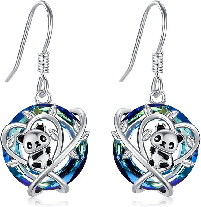 Panda Earrings for Women Hypoallergenic 925 Sterling Silver Panda Crystal Dangle Drop Earrings Jewelry Gifts For Birthday Christmas