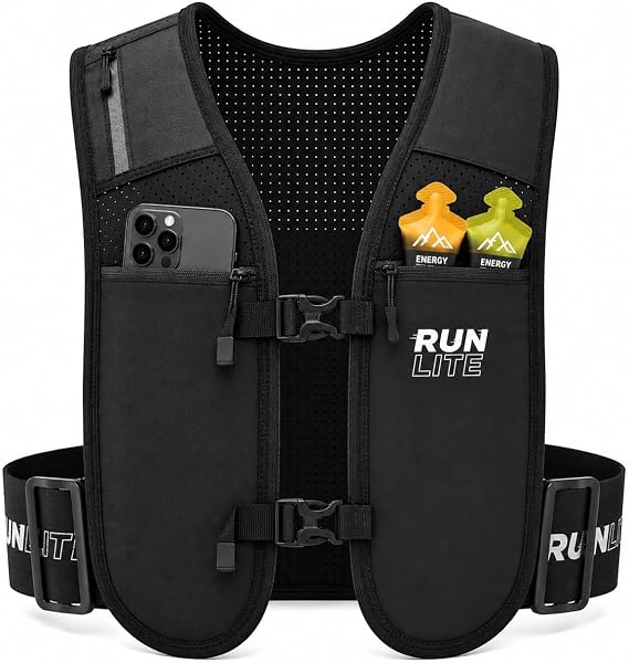 Running Vest for Men and Women 5 Pockets Reflective Adjustable Ultra-light mobile phone up to 6.9 inches water-repellent breathable water bottle compartments adjustable