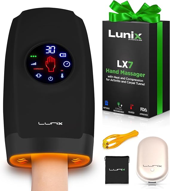 Lunix LX7 FSA Hand and Wrist Massager, Heated, Touchscreen