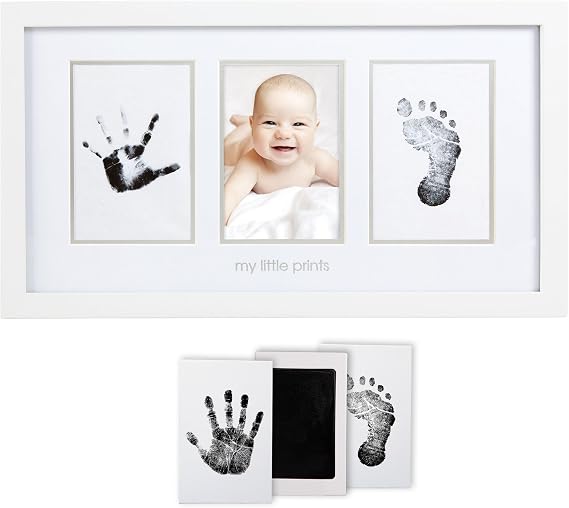 Pearhead Baby Prints Photo Frame with Clean-Touch Ink Pad Included, White