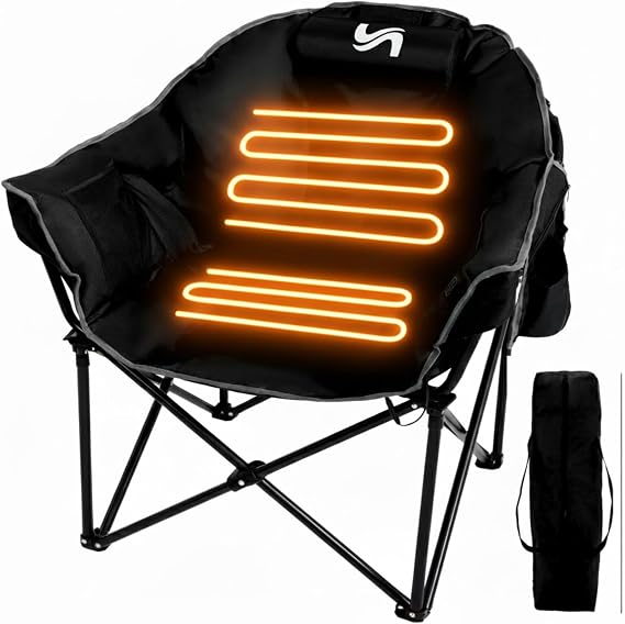 Slsy Oversized Heated Camping Chair for Adults, Heavy Duty XXL Camp Chair