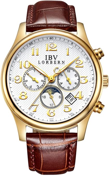 MASTOP Swiss Brands Men's Automatic Self-Wind Watch Stainless Steel with Brown Genuine Leather Band