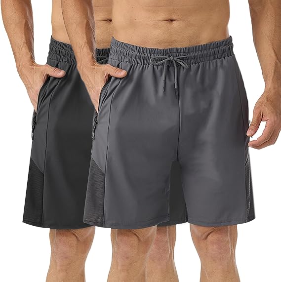 Mens 7" Athletic Gym Shorts Quick Dry Zipper Pockets Lightweight