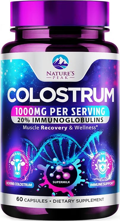 Bovine Colostrum Supplement 1000mg - with 20% Immunoglobulins (IgG) for Immunity & Immune Support, Energy & Gut Health, SP Colostrum Powder Pills, Gluten Free, Non-GMO & Bottled in USA - 60 Capsules