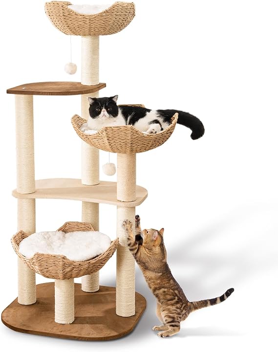 SHODMI 54-Inch Modern Cat Tree Tower, 3 Flower Basket Beds for Indoor Cats