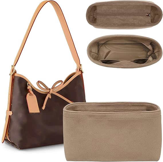 Doxo Velvet Purse Organizer Insert with Closure for LV Carryall PM, Beige