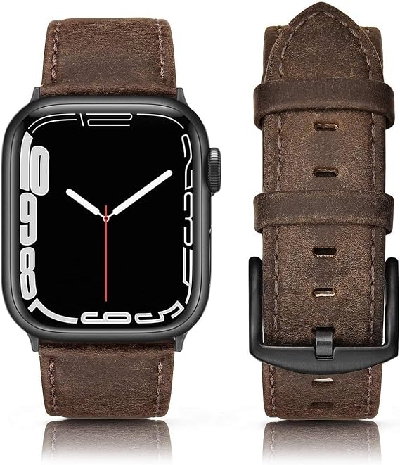 Leather Strap Compatible for iWatch Band 38mm 40mm 42mm 44mm, Slim Thin Dressy Elegant Genuine Leather Strap Compatible iWatch Series 4 Series 3 Series 2 Series 1 Sport Edition Women, Cognac Brown