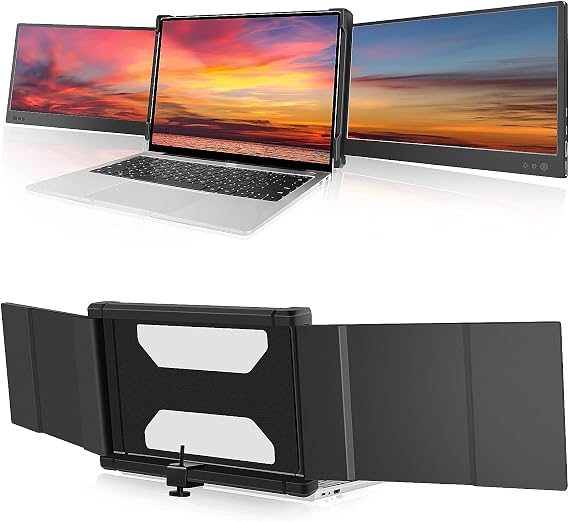 Portable Monitor for Laptop, Triple Screen Extender for PC, 12 Inch 1080P Extra Laptop Screens for 13"-16" Mac Windows Chrome Laptops