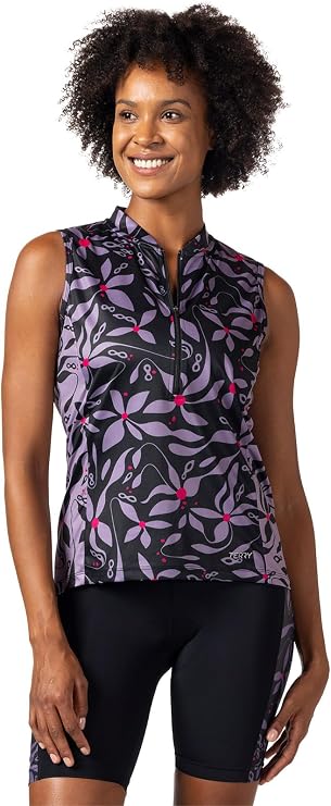 Terry Breakaway Mesh Sleeveless Cycling Jersey Women UPF 40+ 10 Inch Front Zip Relaxed Fit Tank Reg. & Plus Sizes
