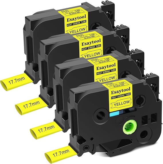 4 Pack Compatible for Heat Shrink Tube HSe-641 HSe641 HS641 HSe HS-641 0.69'' 17.7mm P-Touch Black on Yellow Heat Shrink Tape for PT Printer PT-300 PT-H500 PT-E500 PT-E550W PT-D600 PT-P710BT PT-P750W