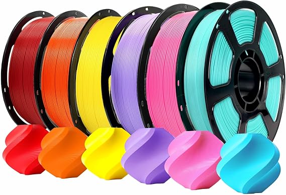 PLA Plus 1.75mm 6KG Bundles PLA Pro 3D Printer Filament | 6 x 1kg Bundles:Red+Orange+Yellow+Purple+Rose Pink+Lakeblue;neatly wound,tangle-free for most FDM printers