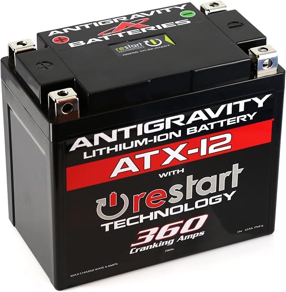 Antigravity ATX12 Lithium Motorcycle Battery with Built-in Jump Starting, 360 Cranking Amps, Replaces YTX12/YTX14, 12V Powersport Battery for