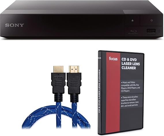 Sony BDPS1700 Streaming Blu-Ray Disc Player (2016 Model) Bundle with CD/DVD Lens Cleaner and 6-Foot HDMI Cable with Ethernet (3 Items)