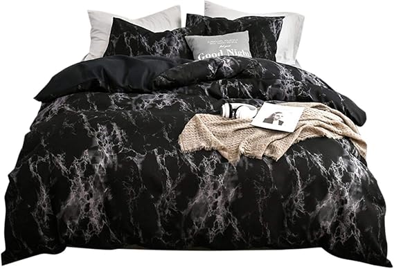 Spring Sale Gift Comfortable Bedding, 3Pcs/Set Pillowcase, Marbled Pattern EU-Double Size Comforter Set Polyester Marbled Quilt Cover P(Marble-Black)