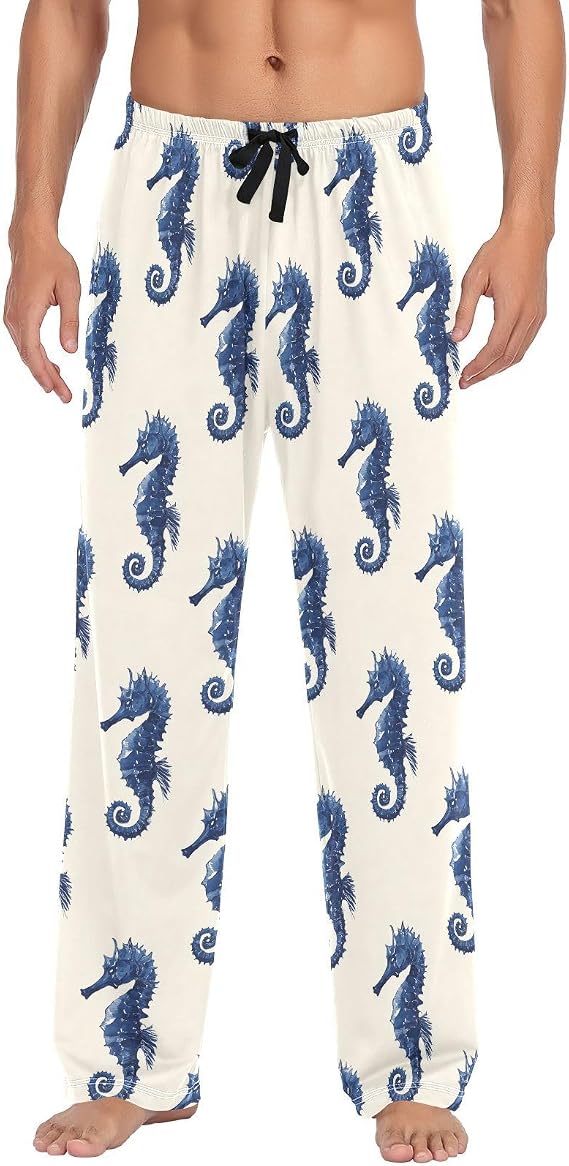 visesunny Mens Cotton Pajama Pants Cute Seahorses PJ Bottoms Lightweight Lounge Sleepwear S-XXL