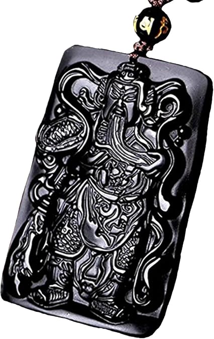 Betterdecor Feng Shui Black Obsidian Kwan Kong/Guan Gong Amulet Pendant Necklace for Protection