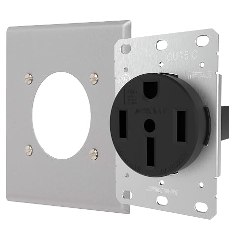 Journeyman-Pro NEMA 14-50 Commercial, Industrial Grade U.L. Approved 50 AMP 240V Receptacle w/ 2-Gang Stainless Steel Cover | 50A Wall Range Outlet,RV, 125/250V (Black w/2-Gang SS Cover)