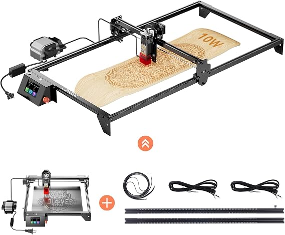 Longer RAY5 10W Laser Engraver with Air Assist Kit and Y-axis Extension kit, Compressed Spot CNC, App Offline Control, DIY Engraving Tool for Metal/Glass/Wood, 400 * 850mm Engraving Area