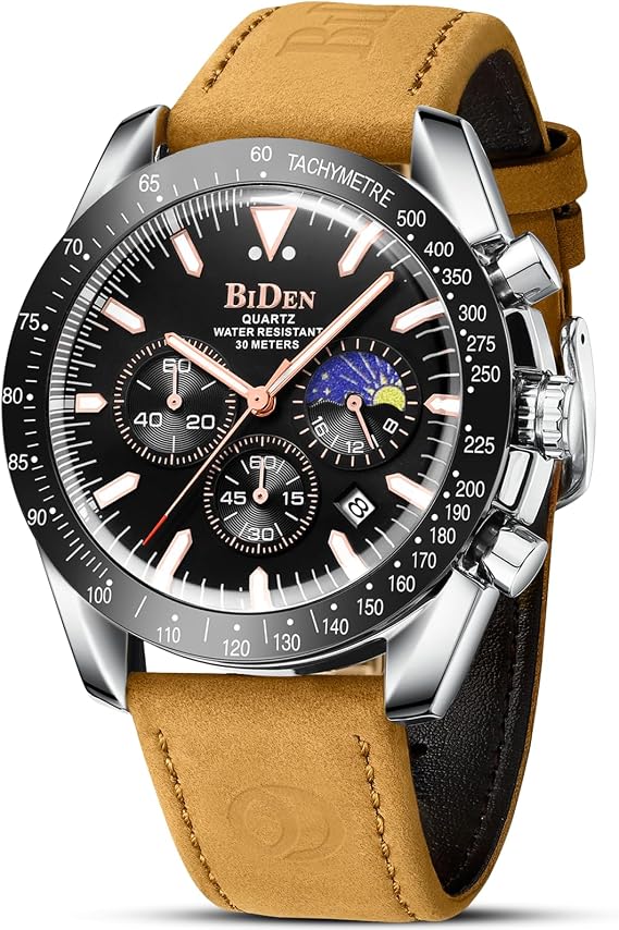 HANPOSH Men's Watch Chronograph Stainless Steel Watches Men's Waterproof Watch Men's Quartz Watches with Date Business Casual Watch for Men