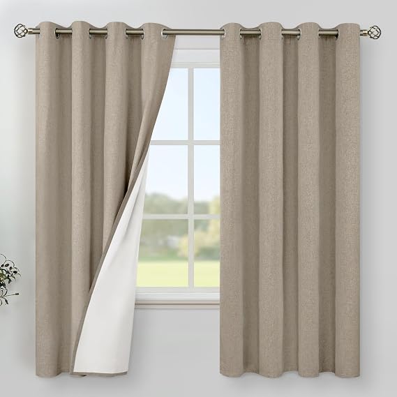 YoungsTex Taupe Tan Linen Blackout Curtains 63 Inches Long for Bedroom